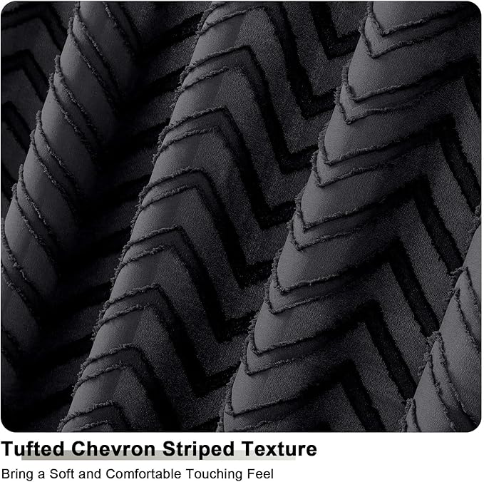 OVZME Small Stall Boho Shower Curtain for Bathroom, Black Half Size Textured Tufted Chevron Striped Cloth, Modern Minimalist Protect Privacy Bathroom Shower Curtain, 36Wx72L Inches