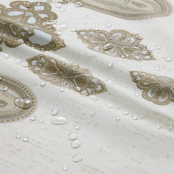 Hudson Tan Farmhouse Waterproof Fabric Printed Polyester Beige Shower Curtain for Bathroom,72" W x 78" H