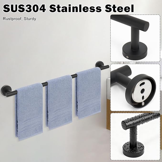 Livabber Bath Towel Bar, 304 Stainless Steel Towel Rack, Heavy Duty Towel Holder Wall Mounted for Bathroom/Kitchen, Usable Hanging Length-30 Inch, Total Length-33 Inch (Black)