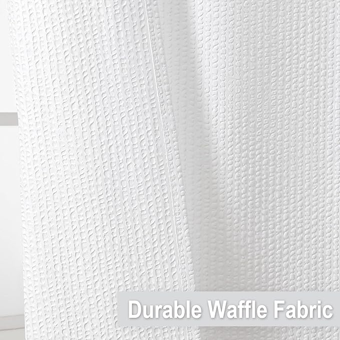 OVZME White Long Stall Shower Curtain 54X78 inch, Embossed Textured Fabric Shower Curtain for Bathroom - Soft Cloth & Hotel Spa, Water Repellent, Machine Washable Bathroom Curtain
