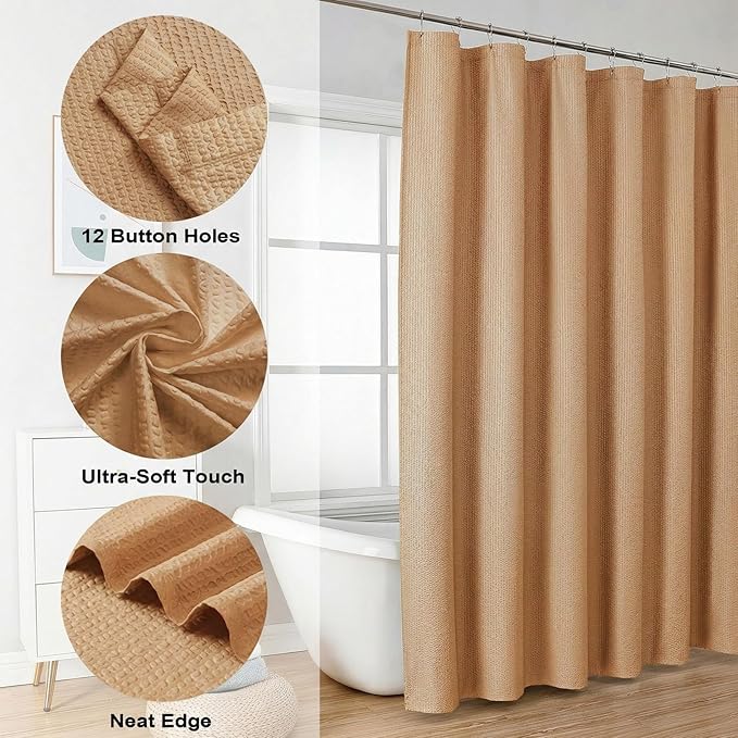 OVZME Berry Cute Shower Curtain, Embossed Textured Fabric Shower Curtain for Bathroom - Soft Cloth & Hotel Spa Luxury, Water Repellent, Machine Washable Shower Curtain, 72X72, Coral