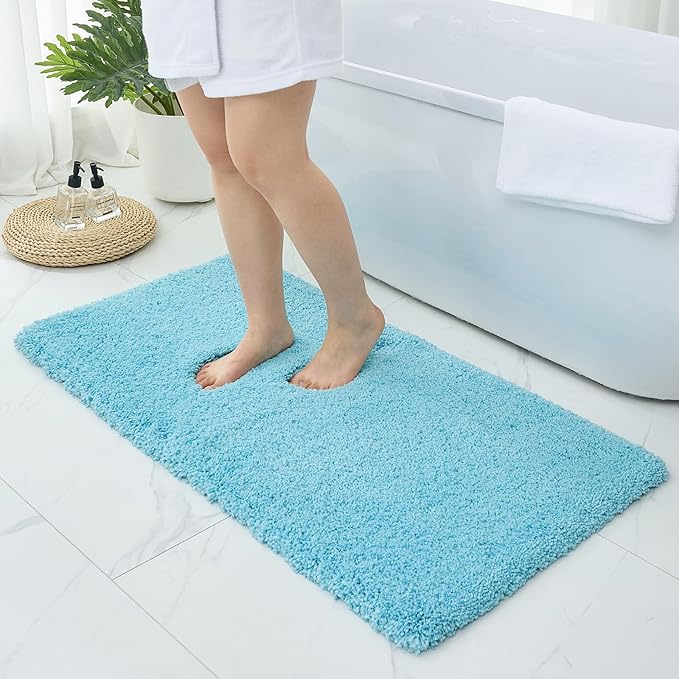 Bathroom Rugs Non Slip Washable 48x24, Ultra Thick Soft Microfiber Absorbent Bath Mats, High Density Foam Latex Non Slip Backing Bath Rugs, Fluffy Floor Carpet for Tub&Shower, Teal