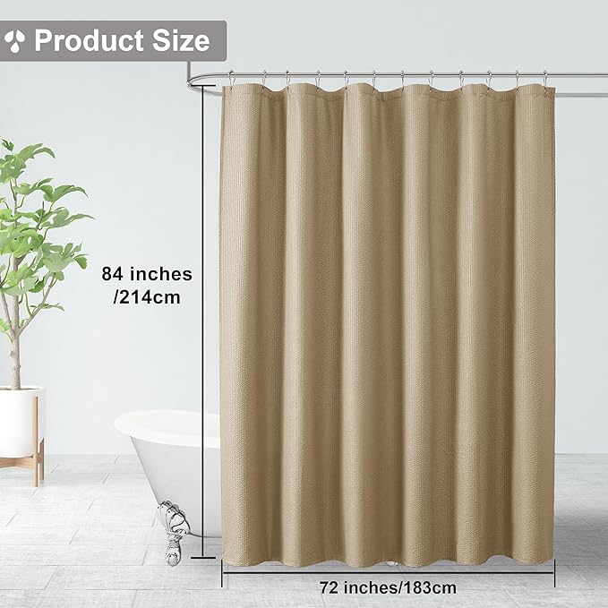 OVZME Taupe Extra Long Shower Curtain 72 x 84 Inch, 3D Embossed Textured Fabric Shower Curtain for Bathroom, Hotel Spa Bathroom Curtains, Water Repellent Machine Washable