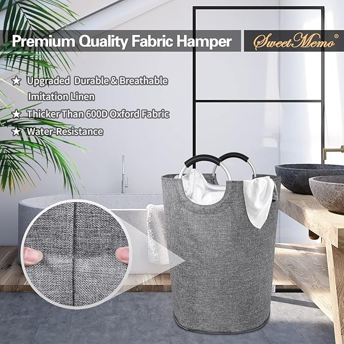 Huge Laundry Basket Collapsible with Durable Handles, Extra Large Tall Laundry Hamper Bag, Big Heavy Duty Dirty Clothes Hampers, Sturdy, Foldable, Two-Layer, Grey 160L