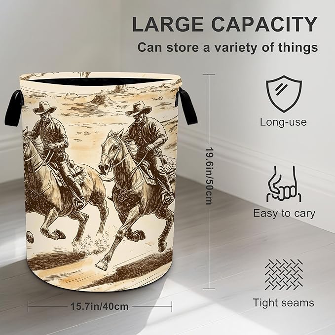 Western Laundry Basket Storage Bin Foldable Laundry Hamper Clothes Storage Bucket Organizer 19.6x15.7 Inch For Laundry Room/Bedroom/Bathroom