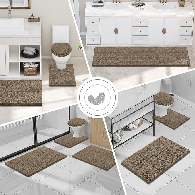 Smiry Luxury Chenille Bathroom Rugs 44x32, Extra Soft and Absorbent Shaggy Bath Mat, Machine Washable, Non-Slip Plush Carpet Runner for Tub, Shower, and Floor, Home Decor Accessories, Camel