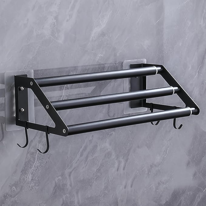 3 Bars Towel Bars Hanger Freely Retractable 11-23 Inch Stainless Steel Bath Rack Strong 3M Adhesive Bathroom Wall Free mounting Hole-Installing washroom Kitchen