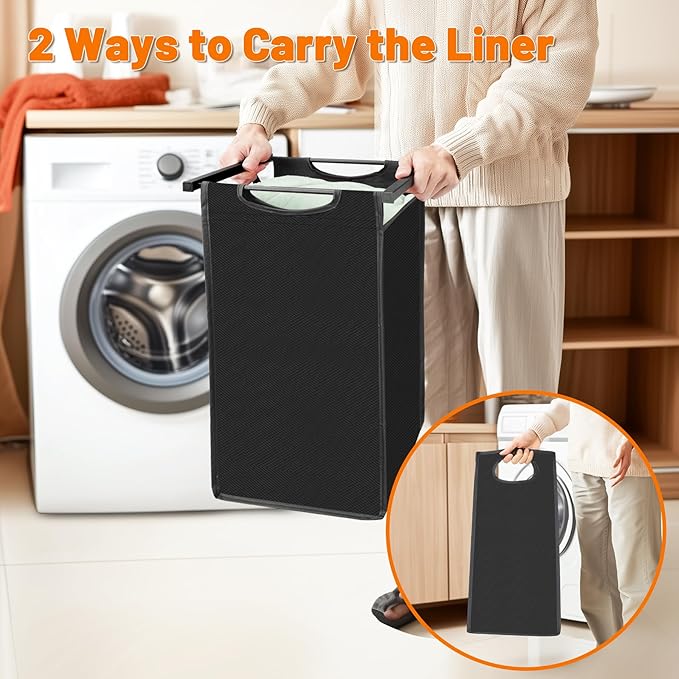 Sonharlar Laundry Hamper, Laundry Sorter with 2 Pull-Out Removable Oxford Fabric Bags Cloth Laundry Basket 2 x 10 Gallons (Black and Rustic Brown)