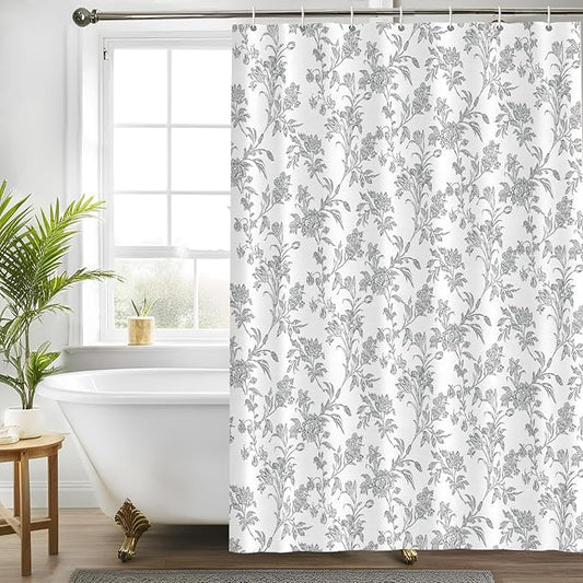 Seorsok Grey Shower Curtain,Sage Cotton Floral Cottagecore,Elegant Floral Fabric Shower Curtain Machine Washable Waterproof Bathroom Decor 60'Wx72'L inches