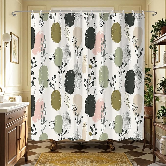 Sage Green Boho Shower Curtains for Bathroom,Pretty Botanical Shower Curtain,Funny Waterproof Polyester Boho Bathroom Decor,72x72 Inch