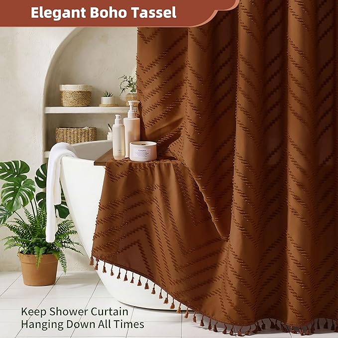 Orange Shower Curtain Vintage Boho Shower Curtain Textured Tufted Chevron Rust Shower Curtains for Bathroom 72" x 72"