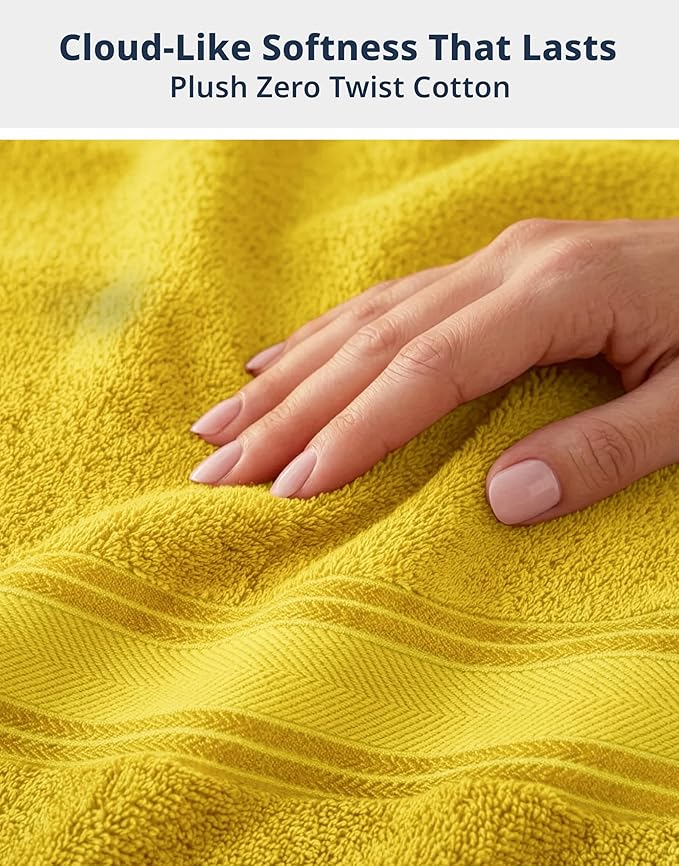 LANE LINEN 18 Pc Luxury Bath Towels Set – Ultra Soft 100% Mercerized Cotton, 6 Bath, 6 Hand Towel & 6 Wash Cloth, Zero Twist, Quick-Dry, Long-Lasting Comfort & Hotel Quality, Machine Washable – Mimosa