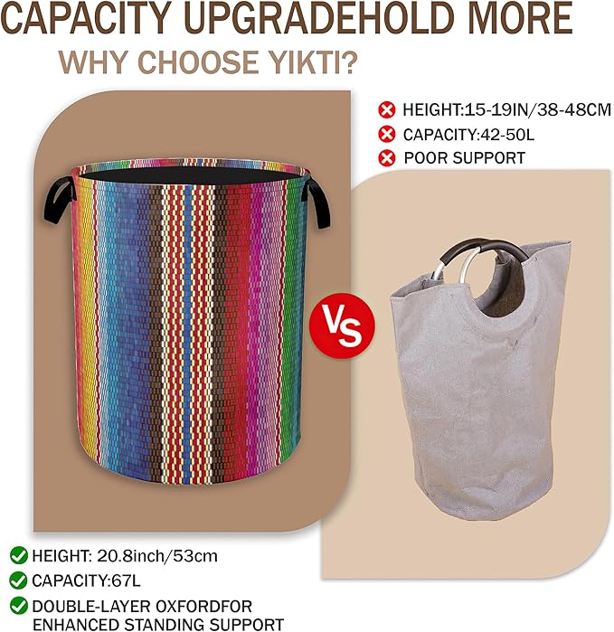 Mexican Stripes Laundry Hamper,Ethnic Collapsible Laundry Baskets,Waterproof Oxford Cloth Laundry Room Organization for Bedroom,Bathroom,Nursery,16x20 Inch