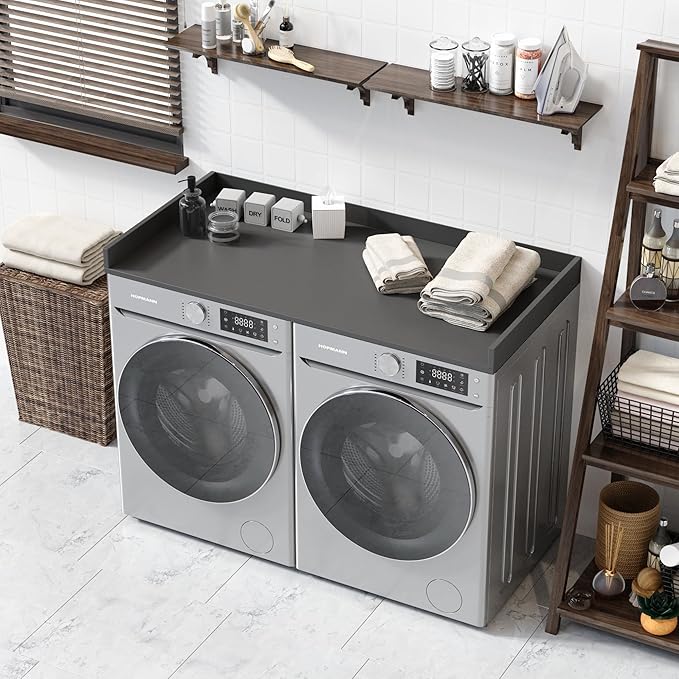 OfficeSimpli Washer Dryer Countertop, Made in USA, Non-Slip Pads, Laundry Room Wood Topper, Washer Dryer Cover for Top, Laundry Countertop, Laminate Finish (Slate Grey, Standard (27.5" x 54"))