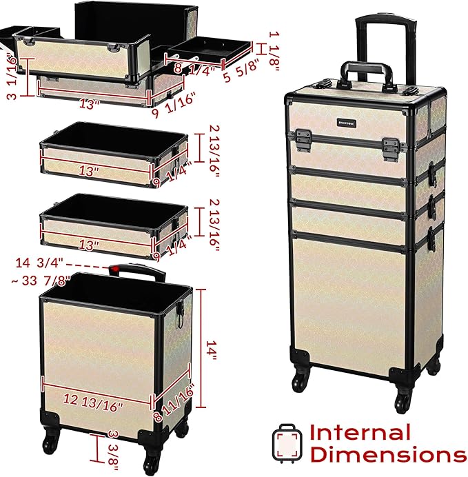 BYOOTIQUE Rolling Cosmetic Case Nail Tech Storage Cart on Wheels Hairdressing Brush Bags for Makeup Artist Salon Beautician Barbershop Hairstylist,Grace ForgetMeNot