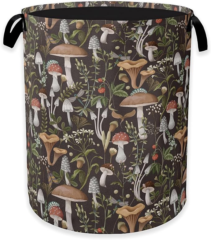 Collapsible Laundry Basket,Vintage Mushroom Dirty Clothes Hamper,Forest Wildflower Hampers for Bedroom Waterproof Oxford Cloth Storage Organizer for Bathroom,Nursery,Dorm,16x20 Inch