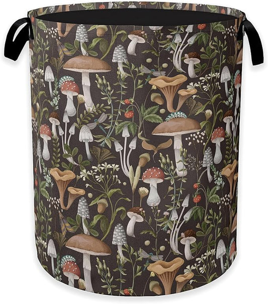 Collapsible Laundry Basket,Vintage Mushroom Dirty Clothes Hamper,Forest Wildflower Hampers for Bedroom Waterproof Oxford Cloth Storage Organizer for Bathroom,Nursery,Dorm,16x20 Inch
