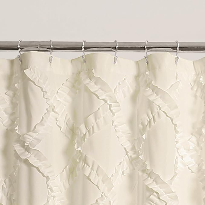 Lush Decor, Ivory/Pale Yellow Ruffle Diamond Shower Curtain | Textured Shabby Chic Farmhouse Style Design, x 72, 72" x 72"