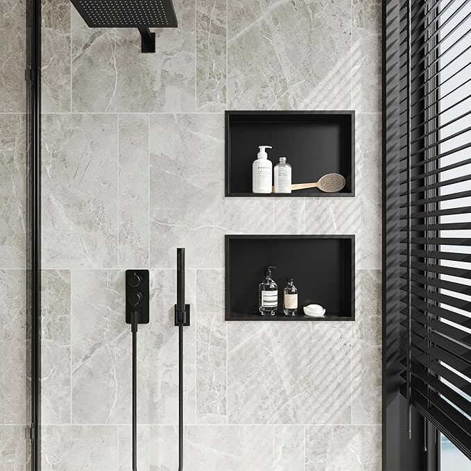 Neodrain Shower Niche, Insert Bathroom Storage Shower Shelf, Stainless Steel Recessed Wall Niche No Tiled Recessed Cabinet Waterproof for Shower Storage(Matte Black,18"x12")