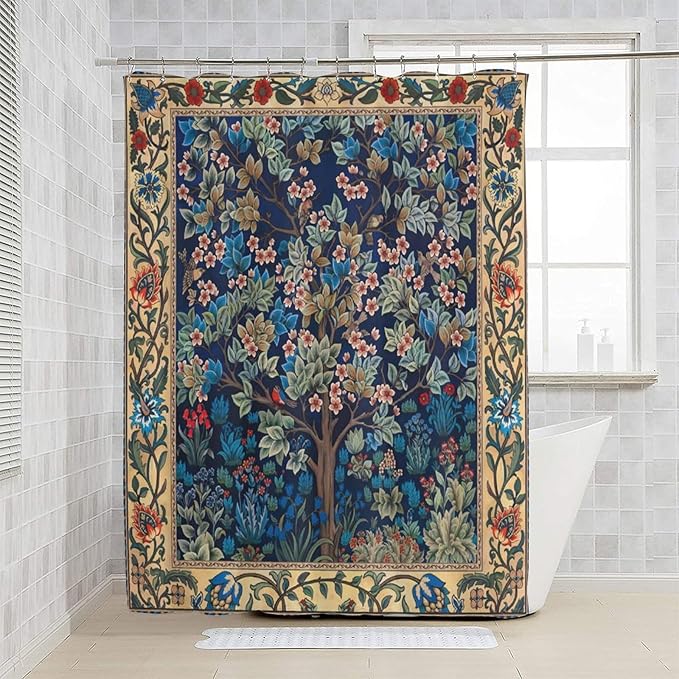 Boho Shower Curtains William Morris Art Retro Design Flower Trees Pattern Printed Shower Curtains 72""×72"" Inch, Style