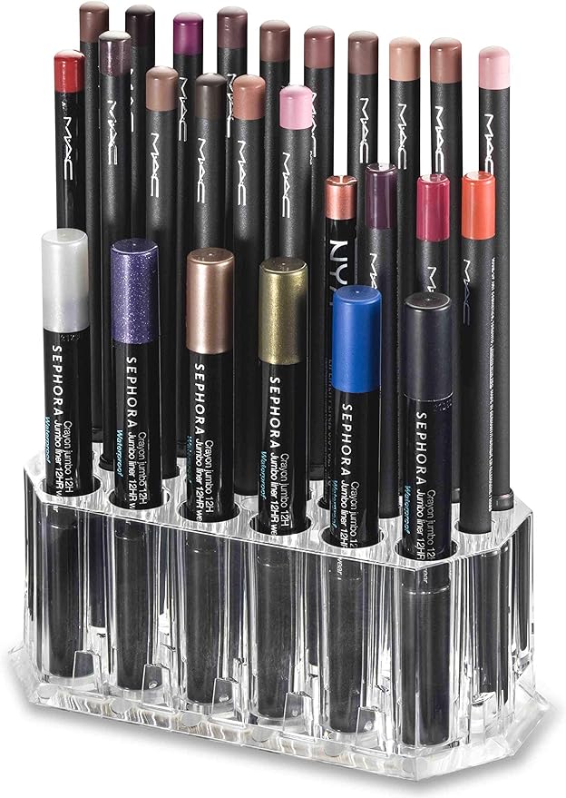 BY ALEGORY Acrylic Eyeliner Organizer & Lip Liner Organizer 26 Space Storage 20 Standard 6 Jumbo Cosmetic Pencil Makeup Display Case Refillable Container (2)