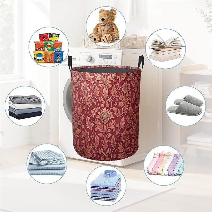 Luxury Jacquard Laundry Basket With Handles Tote Bag Oxford Cloth Funny Laundry Hamper Clothes Storage Bucket Toy Organizer 16" X 20.8"For Bathroom/Laundry/Bedroom