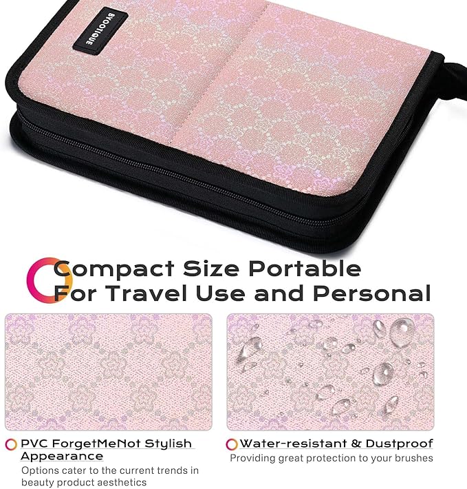 BYOOTIQUE 4in1 Rolling Makeup Case with 2 Foldable Makeup Brush Bags, Professional Cosmetic Train Case for Makeup Artist, Travel & Beauty Salon