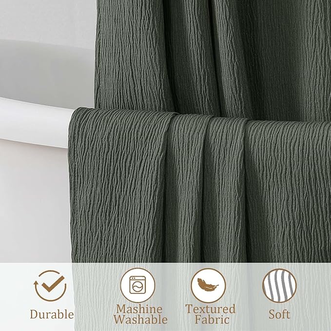Aiyufeng 3D Textured Olive Green Shower Curtain for Bathroom, Fabric Shower Curtain Soft Cloth & Hotel Spa Quality, Luxury Boho Bathroom Curtains, Machine Washable, Olive Green, 72x72 Inches
