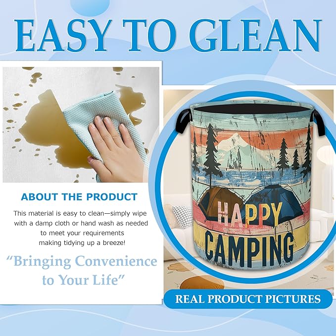 Happy Camping Laundry Basket Collapsible Laundry Hamper, Oxford Cloth Storage Bin for Room/Bathroom/Bedroom/Dormitories 16" X 20.8"
