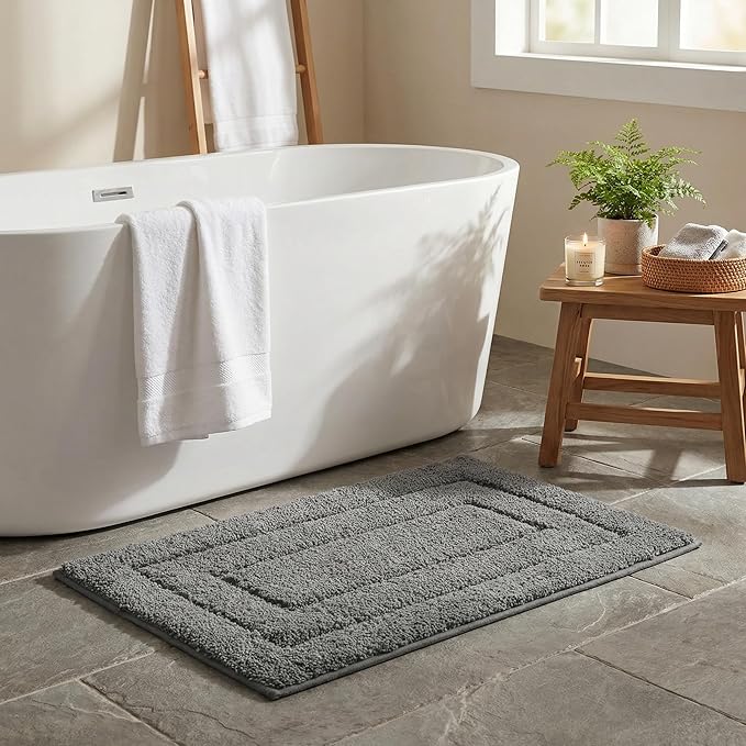 GRANNY SAYS Gray Bathroom Rugs Non Slip, Large Bath Mats for Bathroom, Super Soft and Water Absorbent, Microfiber Washable Bath Rugs for Bath Floor, Tub and Shower, 36" x 24", Dark Gray