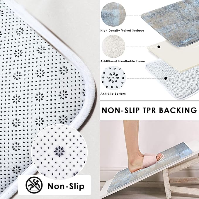 ArtSocket 4 Pcs Shower Curtain Set Abstract Blue Bathroom Set with Shower Curtain and Rugs Beige Grey Blue Brown Modern with Non-Slip Rugs Toilet Lid Cover and Bath Mat Bathroom