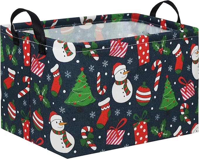 Rectangular Christmas Basket Tree Christmas Gift Baskets for Families Cute Baby Storage Bin Kids Storage Bin Toy Organizer Box Christmas Room Decor for Christmas Parties(Blue Christmas)