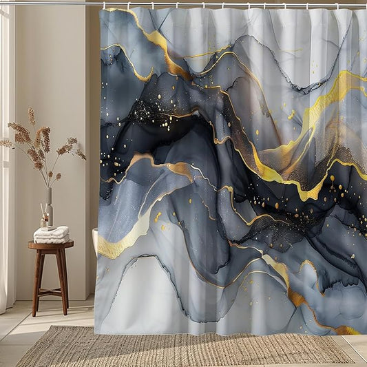 Black Marble Shower Curtain Ink Black Gold Ink Texture Abstract Luxury Watercolor Fabric Shower Curtains for Bathroom Decor 72x72 Inch