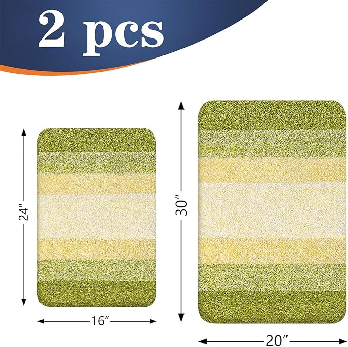 OLANLY Bathroom Rug Set 2 Piece, Soft Absorbent Microfiber Bath Rug Set, Non-Slip, Machine Wash Dry, Plush Shaggy Bath Mats for Bathroom (30"x20"+24"x16", Olive Green)