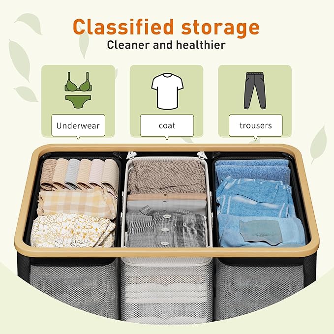170L Laundry Hamper with Lid 3 Section, Extra Large Laundry Basket with 3 Removable Bags, Laundry Basket Organizer for Bedroom, Laundry Room, Dorm, Clothes Hamper, Black