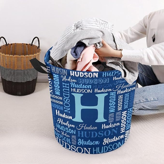Personalized Laundry Baskets with Name,Custom Laundry Hamper for Kids Baby Adults,Collapsible Clothes Storage Organizer,One Size