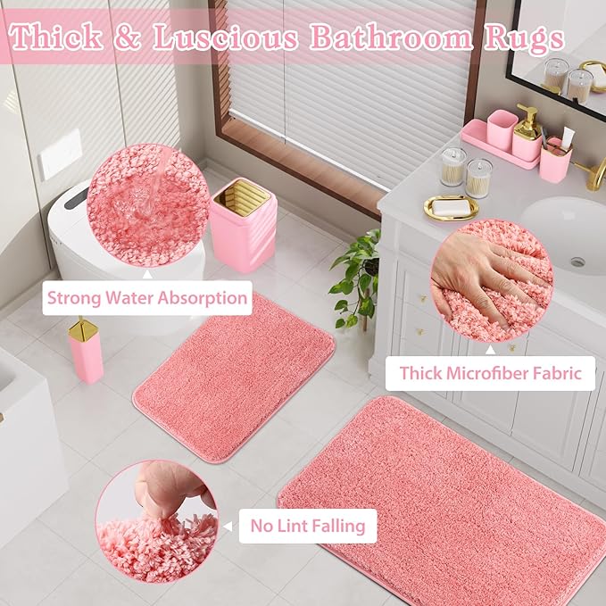 XLHOMO Bathroom Set - Pink Bathroom Sets with Shower Curtain and Rugs, 24PCS Shower Curtain Set with Hooks, Soap Dispenser, Soap Dish, Toilet Brush Holder and Trash Can for Housewarming