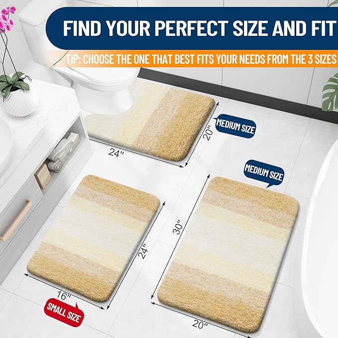 OLANLY Luxury Toilet Rugs U-Shaped 24x20, Extra Soft and Absorbent Microfiber Bathroom Rugs, Non-Slip Plush Shaggy Bath Mat, Machine Wash Dry, Contour Bathroom Mats for Toilet Base, Light Yellow