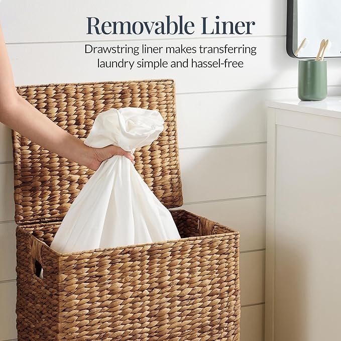 Best Choice Products Large Laundry Hamper w/Lid, Handwoven Laundry Basket, w/Removable Liner & Built-in Handles for Bathroom, Bedroom & Laundry Room, 26 Gal - Chestnut