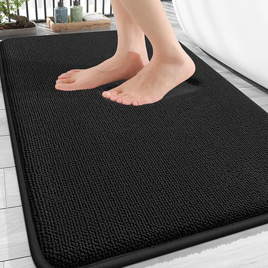 OLANLY Thick Memory Foam Bath Mat Rug 30x18, Extra Soft Absorbent Bathroom Rug, Quick Dry Bath Mats, Non-Slip, Machine Washable Carpet for Bathroom, Tub and Shower, Home Decor Accessories, Black