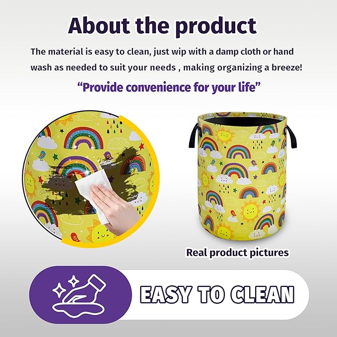 Sun Rainbow Laundry Basket Foldable Oxford Cloth With Handle Portable Children's Clothes Hamper Organizer Suitable For Laundry Room/Bedroom/Living Room/Children'S Room (18.9 Hx 16.5Dia)