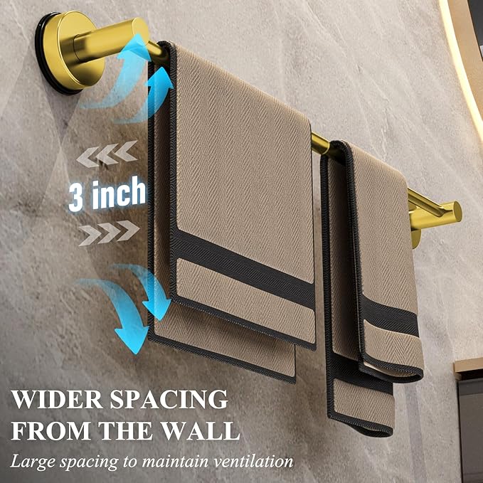 Towel Bar for Bathroom Wall,Adjustable 12~21 Inch Towel Racks for Bathroom Wall Mounted, Towel Holder for Glass Shower Door,Apparment Essentials,Home Decor-Gold(2pcs)