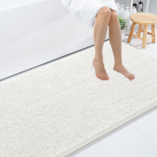 Smiry Luxury Chenille Bathroom Rugs 71x47, Extra Soft and Absorbent Shaggy Bath Mat, Machine Washable, Non-Slip Plush Carpet Runner for Tub, Shower, and Floor, Home Decor Accessories, Ivory