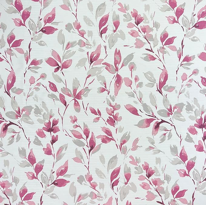 Serafina Home Hotel Quality Fabric Bathroom Shower Curtain: Floral Leaf Damask - Pink, Gray and White (72 x 70 inches)