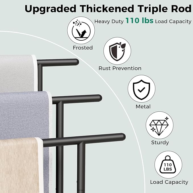 Free Standing Towel Racks for Bathroom, 3-Layer Towel Drying Rack with Storage Rack, Black Metal Pool Towel Rack Outdoor, 12" W x 25.8" L x 39.4" H, UXJMJ002B