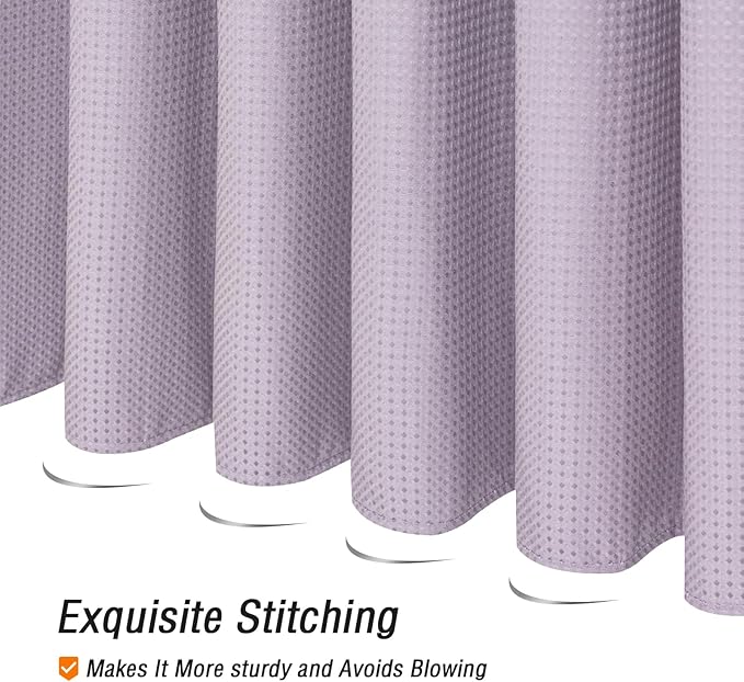 Gibelle Long Shower Curtain 72 x 78, Tall Waffle Weave Textured Fabric Shower Curtain for Bathroom, Water Repellent, Machine Washable, Lavender