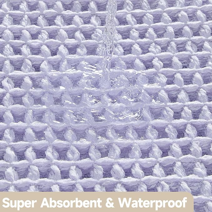 Waffle Bath Mat, Boho Bathroom Rugs Non Slip Washable Super Absorbent Quick Dry Cute Bath Mat Farmhouse Bathroom Decor, 24''x16'' Lavender Cream