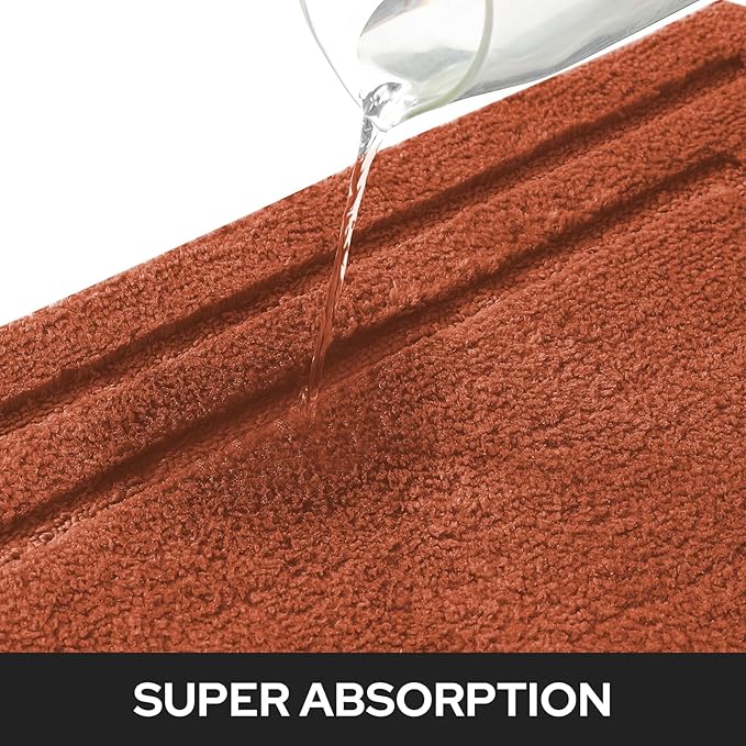 HOMEIDEAS Bathroom Rugs Sets 2 Piece, Super Soft and Absorbent Non Slip Microfiber Machine Washable Bath Mat Set (20" x 32" + 16" x 24", Burnt Orange)