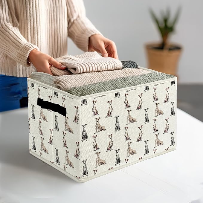 Greyhound Gifts Storage Bins & Boxes with Handles, Dog Foldable Basket for Organizing Dog Lovers Owners, Greyhound Christmas Storage Laundry Hampers for Bedroom Bathroom Clothes Toys Books