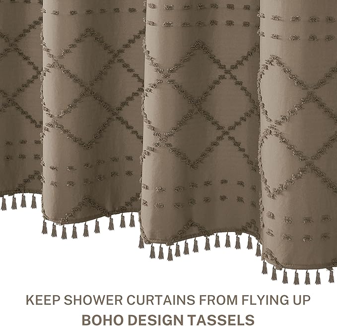 Boho Farmhouse Shower Curtain, 72 x 72 Tufted Chevron Textured Striped Modern Minimalist Cloth Shower Curtain for Bathroom